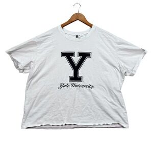 Yale University Bulldogs Shirt Women's White Crop Top Oversized Summer 2XL